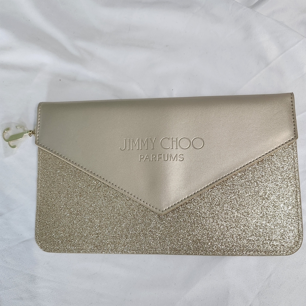 Jimmy Choo Metallic Gold Envelope Clutch with Glitter Panel